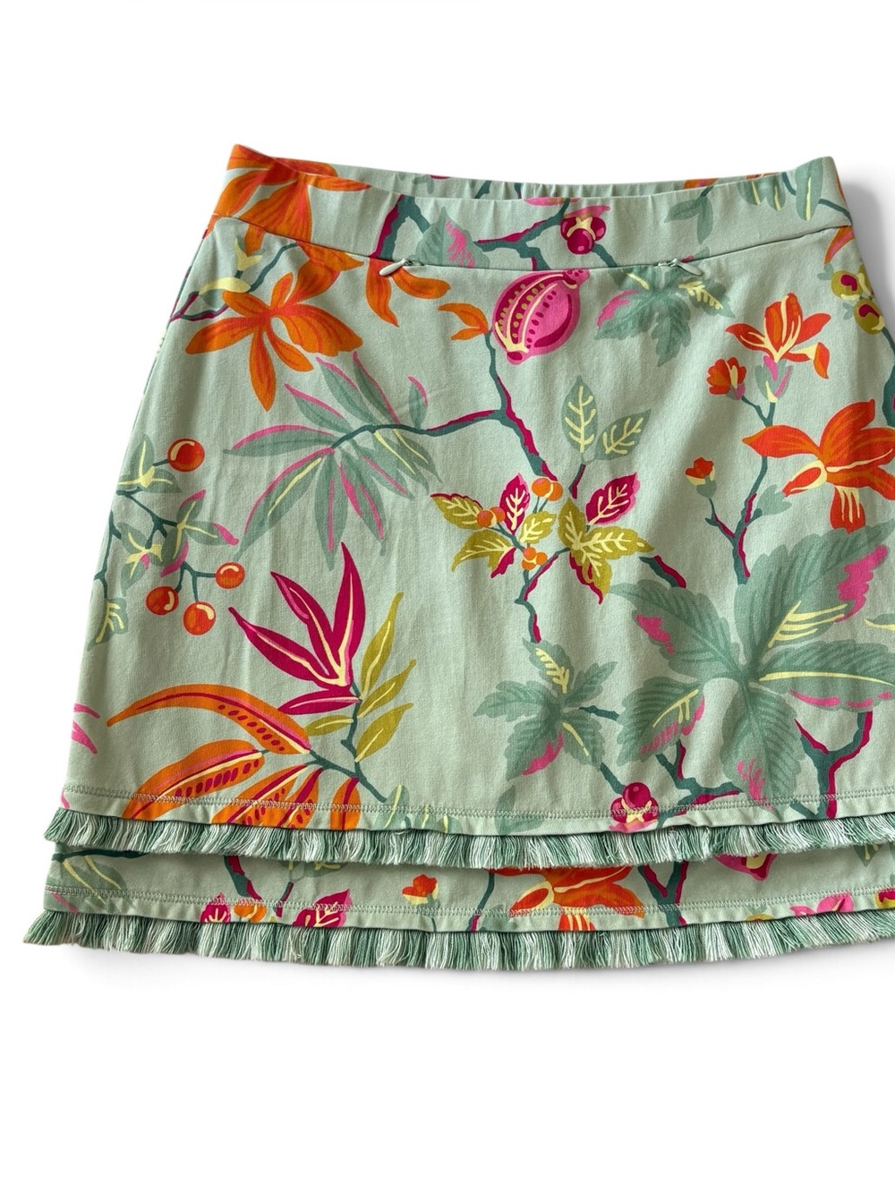 Spartina 449 Sage Green Floral Fall Workout Activewear Skirt Skirt Fringe